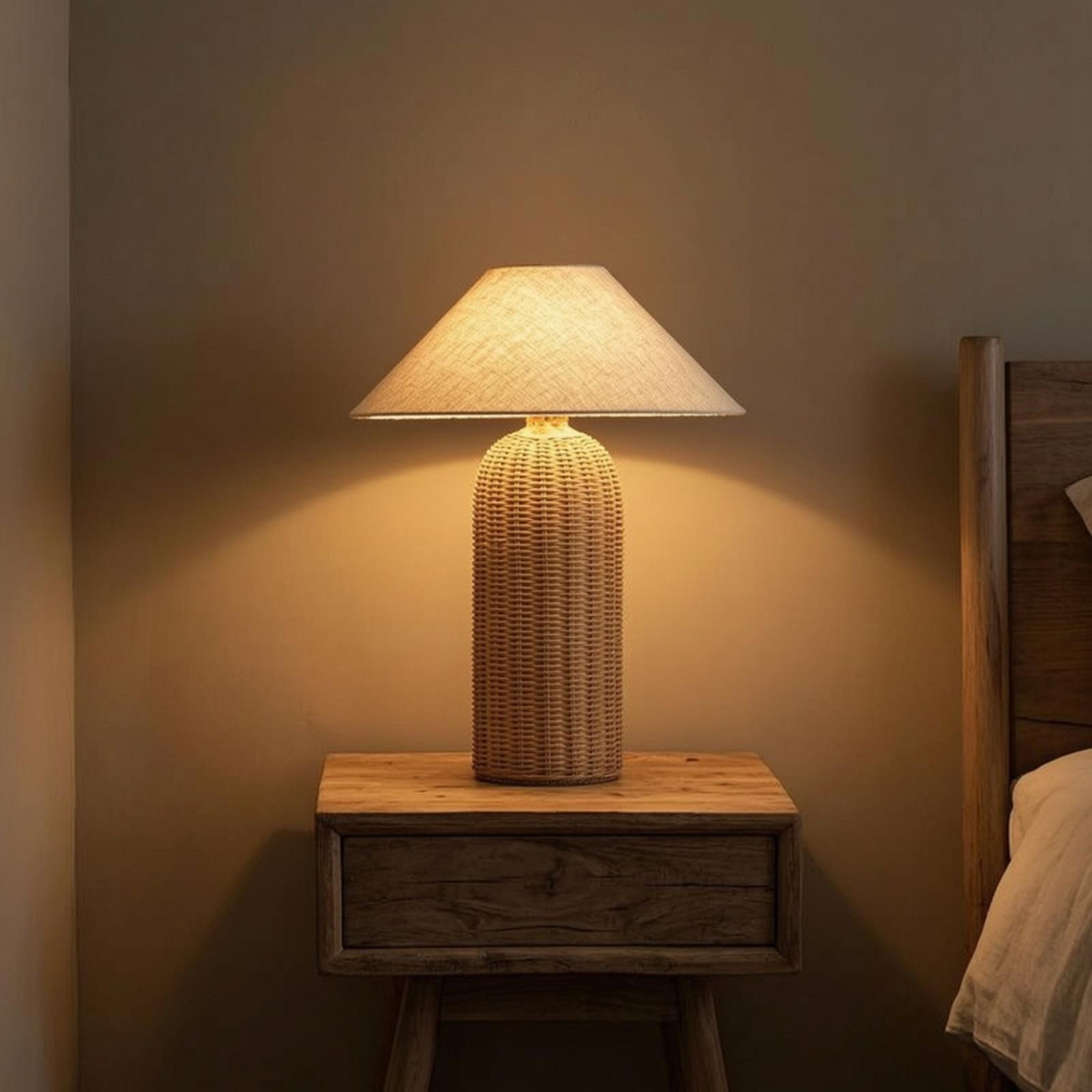 Desk Lamp - مصباح طاولة جانبي بقاعدة من الروطان