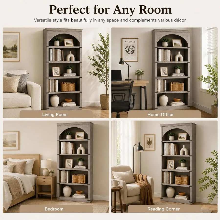 خزانة كتب مقوسة بتصميم ريفي، 6 - مراجعة Bookshelf وسعره